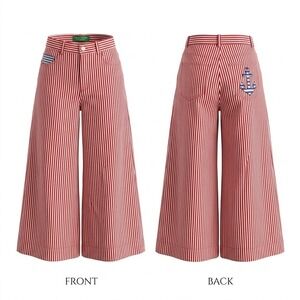 VTG Benetton Pants 80s NWOT Made in Italy Nautical Red White Stripe Anchor US 4